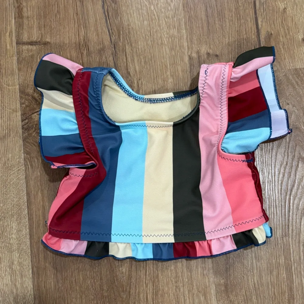 Pink Chicken Ruffle Sleeve Wide Stripe Tankini Top